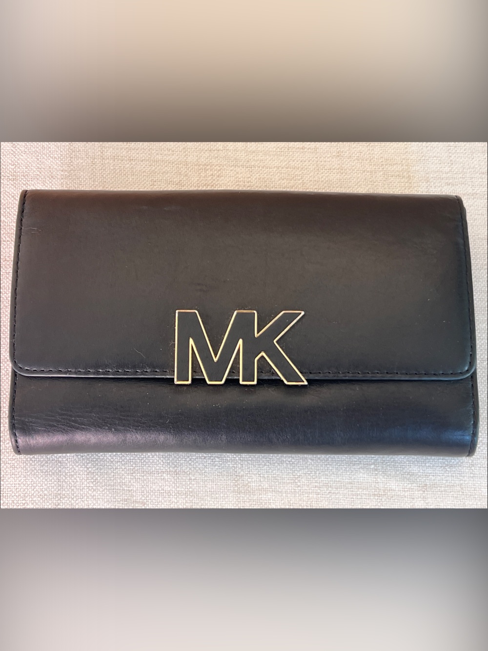 Michael Kors Black Leather Wallet with Gold MK Emblem